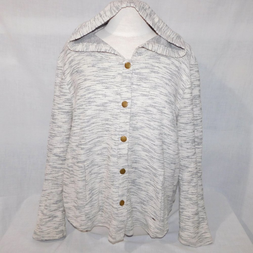 O'Neill Boho Snap Front Hooded Sweater jacket Marled Gray White Beach Womens XL